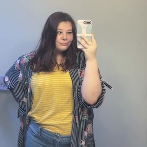 Catherine’s pinstriped rose button up